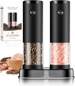 Electric Salt and Pepper Grinder Set (2 Pack) | Automatic Battery Operated Pepper Mill with LED Light & Adjustable Coarseness | Kitchen Seasoning Shaker Gift Set