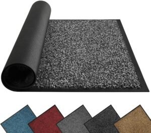 Front Door Mat | Dirt Trapper Non-Slip Entry Rug | Waterproof Indoor Outdoor Welcome Mat | Machine Washable Low Profile Floor Mat (Grey)
