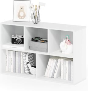 Furinno LUDER 5-Cube Bookcase | Modern Reversible Bookshelf Storage Unit | Easy Assembly Engineered Wood Shelf for Home, Office & Bedroom (White)