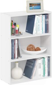 Furinno PASIR 3-Tier Bookshelf | Wide Wooden Storage Bookcase for Living Room, Bedroom & Home Office | White Finish