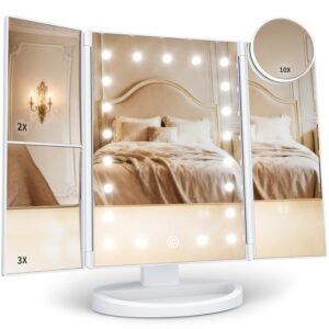 HUONUL Trifold Vanity Mirror – Professional LED Lighted Makeup Mirror
