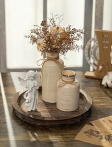 Hanobe 11" Round Wooden Candle Tray – Rustic Farmhouse Decorative Centerpiece for Coffee Table & Home Decor (Distressed Finish)