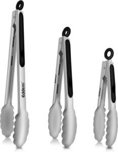 Heat Resistant Stainless Steel Kitchen Tongs Set (3 Pack: 7”, 9”, 12”) – Heavy Duty Locking Tongs