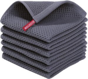 Homaxy 6-Pack Cotton Waffle Weave Dish Cloths | Ultra Absorbent Quick-Dry Kitchen Towels (12x12 Inch, Dark Grey) | Soft Cleaning & Wiping Cloth Set