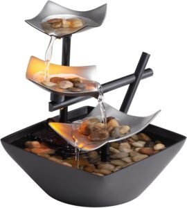 Homedics Tabletop Water Fountain with LED Light | Indoor Relaxation Waterfall with Natural River Rocks | Decorative Zen Fountain for Home & Office