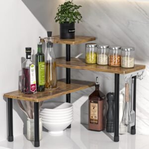 JayRex 3-Tier Moveable Corner Shelf – Rustic Brown Countertop Organizer
