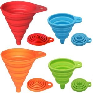 KongNai Kitchen Funnel Set 4 Pack – Collapsible Silicone Funnels for Liquid & Food Transfer