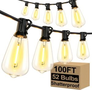 LED Outdoor String Lights 100FT – Vintage Edison Bulb Patio Lights (2700K Warm White, Dimmable)