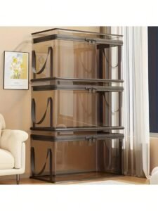 Large Transparent Stackable Storage Box with Flip Cover | Heavy Duty Plastic Organizer with Black Frame | Multi-Purpose Home & Office Storage Container