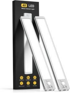 MCGOR 2-Pack 10 Inch Under Cabinet Lighting | Rechargeable Motion Sensor LED Closet Lights | Magnetic Dimmable Wireless Under Counter Lights for Kitchen, Stairs & Wardrobe