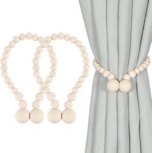 Magnetic Wood Bead Curtain Tiebacks (2-Pack) – Boho-Chic Holdbacks