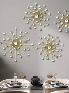 Metal Sunburst Wall Decor with Crystal Rhinestones | Starburst Hanging Wall Art for Living Room and Bedroom