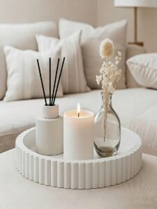 Modern Black & White Wave Shaped Decorative Tray – Round Centerpiece Storage Tray for Living Room, Dining Table, Kitchen & Bathroom Decor