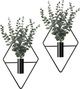 Modern Wall Hanging Planters Set of 4 | Geometric Metal Wall Vase with Artificial Eucalyptus for Home Decor