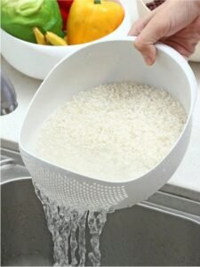 Multifunctional Plastic Rice Washing Basin 1Pc | Rice Washer & Vegetable Fruit Colander | Kitchen Strainer & Drain Basket for Home Use