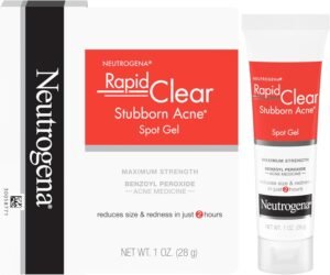 Neutrogena Rapid Clear Acne Spot Treatment Gel | 10% Benzoyl Peroxide Maximum Strength Pimple Cream | Fast Acting Redness & Size Reduction (1 oz)