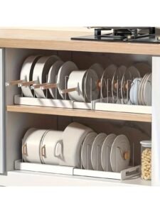 Pot & Pan Organizer 1PC | Expandable Kitchen Storage Rack with Lid Holder, Utensil Holder & Pull-Out Drawer | Space Saving Cabinet Organizer for Cookware