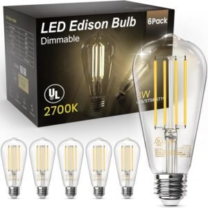 Premium Dimmable Edison LED Filament Bulbs – ST58, 8W (60W Equiv.)
