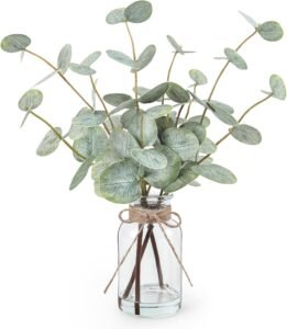 Preserved-Look Eucalyptus in Glass Vase – 13.5" Botanical Centerpiece