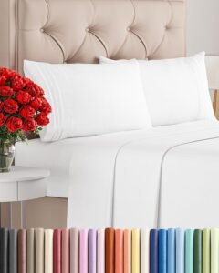 Queen Size 4 Piece Sheet Set | Soft Cooling Bed Sheets | Hotel Luxury Deep Pocket Wrinkle-Free Bedding Set (White)