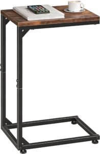Simple Trending C-Shaped End Table – Sofa Side TV Tray Table with Metal Frame | Rustic Brown Couch Table for Living Room & Bedroom