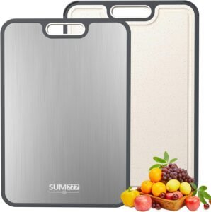 Sumzzz Titanium Cutting Board for Kitchen | Double-Sided 2-in-1 Food Grade Cutting Board (Pure Titanium & PP) | Large Non-Stick Antimicrobial Chopping Board 15”×10.3”