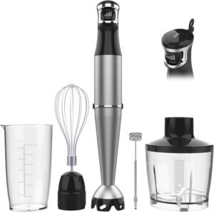 Turelar 1100W 5-in-1 Immersion Hand Blender Set | Variable Speed Stick Blender with Chopper, Whisk & Frother | Corded Handheld Blender for Soup, Baby Food & Smoothies (Black)