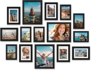 Vittanly 15-Piece Gallery Collage Frame Set – Modern Black Multi-Size Wall Decor