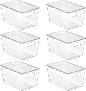 Vtopmart 6-Pack Clear Stackable Storage Bins with Lids | Large Plastic Pantry Organizer Containers with Handles for Kitchen, Bathroom & Closet