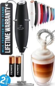 Zulay Kitchen Milk Frother Wand – Powerful Handheld Electric Foam Maker (Black)