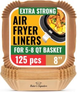 125-Pack Air Fryer Paper Liners | Non-Stick Disposable Parchment Liners for 5–8 Qt Air Fryers