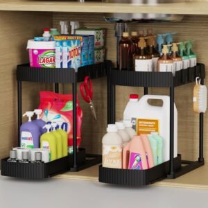 2-Pack Pull-Out Under Sink Storage Organizer | Multi-Purpose Kitchen & Bathroom Cabinet Shelves