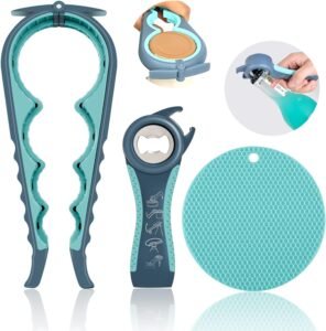 5-in-1 Jar & Bottle Opener Set | Easy Grip Lid Opener for Seniors & Weak Hands