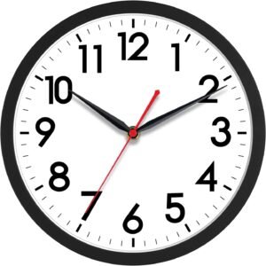 AKCISOT 10-Inch Silent Wall Clock | Non-Ticking Battery Operated Analog Clock | Modern Black