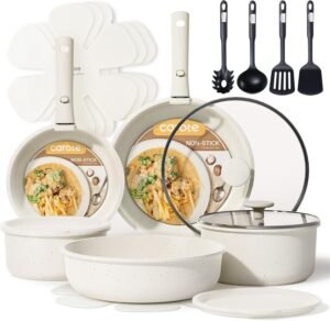 CAROTE 19-Piece Nonstick Cookware Set | Detachable Handle Pots & Pans for Induction & RV