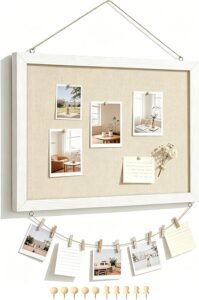 DOLLAR BOSS Linen Bulletin Board 16" × 12" | Double-Sided Cork Board with Wood Frame & 10 Pushpins