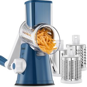 Geedel Rotary Cheese Grater | 3-Blade Vegetable Slicer & Kitchen Mandoline