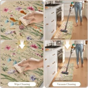 KIMODE 2-Piece Anti-Fatigue Kitchen Mat Set | Cushioned Non-Slip Floral Floor Rugs