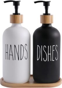 MOMEEMO Hand & Dish Soap Dispenser Set | Modern Kitchen Soap Pump Set (Black & White)