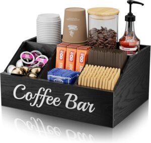 Wooden Coffee Station Organizer | Adjustable Coffee Bar Storage for K-Cups, Syrup Bottles & Accessories