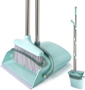 XXXFLOWER Long Handle Broom & Dustpan Set | Upright Sweeping Combo with Cleaning Teeth
